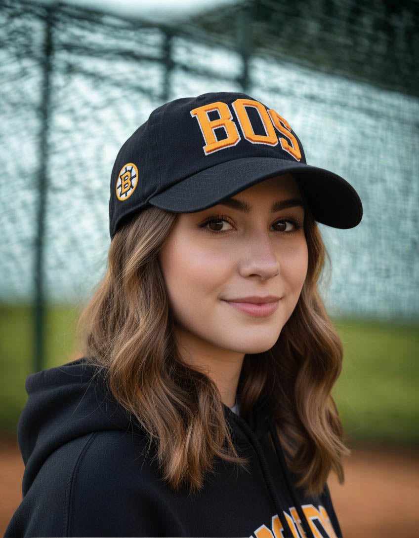 Boston Bruins Baseball Hat. BOS and Logo OSFA Adjustable. "Sale"