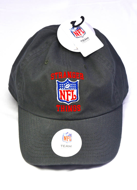 NFL X STRANGER THINGS Gray Baseball Cap Hat Logos In Red Slide Back OSFM