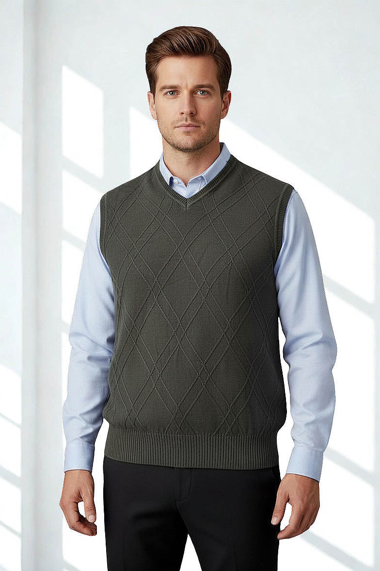 Alex Cannon Sweater Vest Men's Size Quilted Shoulders Sleeveless Knitted "Sale"