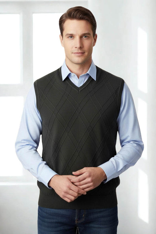 Alex Cannon Sweater Vest Men's Size Quilted Shoulders Sleeveless Knitted "Sale"