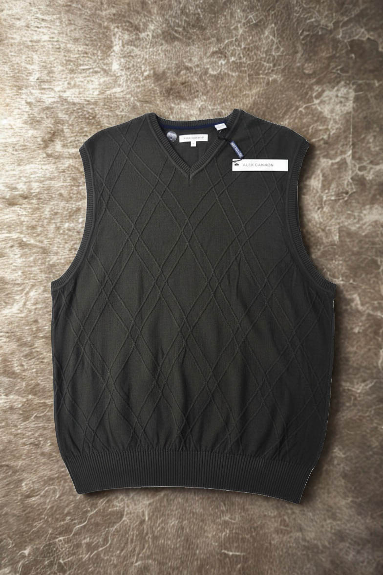Alex Cannon Sweater Vest Men's Size Quilted Shoulders Sleeveless Knitted "Sale"