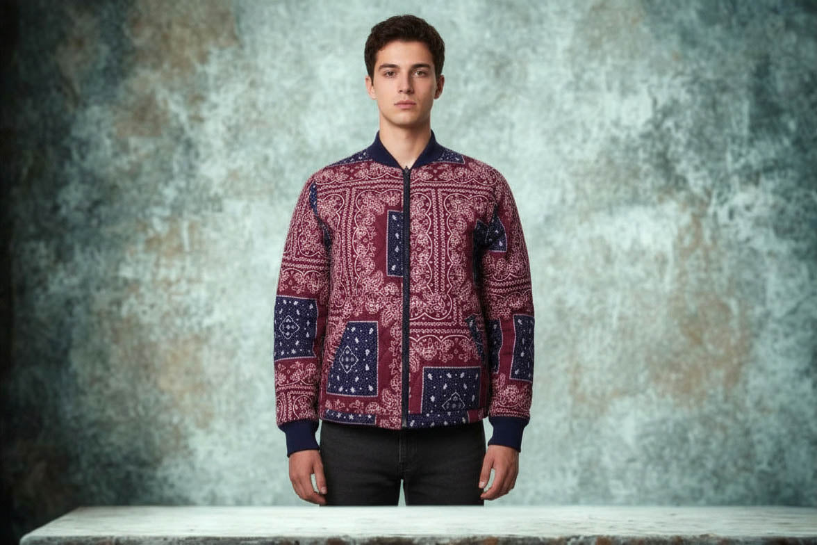 NEW Levis Jacket Mens M Red Blue Paisley Insulated Quilted Coat Cowboy Western