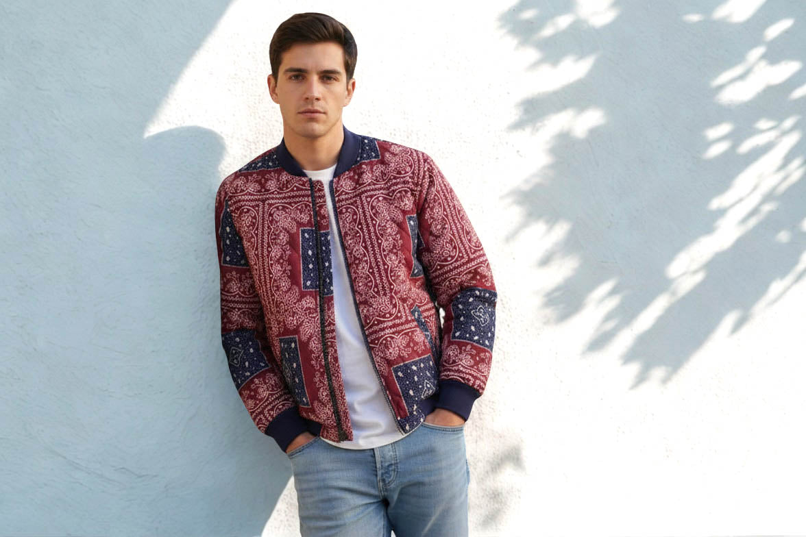 NEW Levis Jacket Mens M Red Blue Paisley Insulated Quilted Coat Cowboy Western