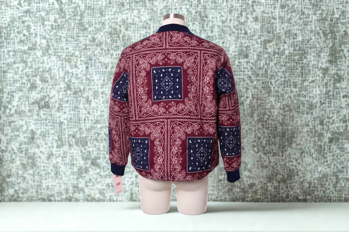 NEW Levis Jacket Mens M Red Blue Paisley Insulated Quilted Coat Cowboy Western