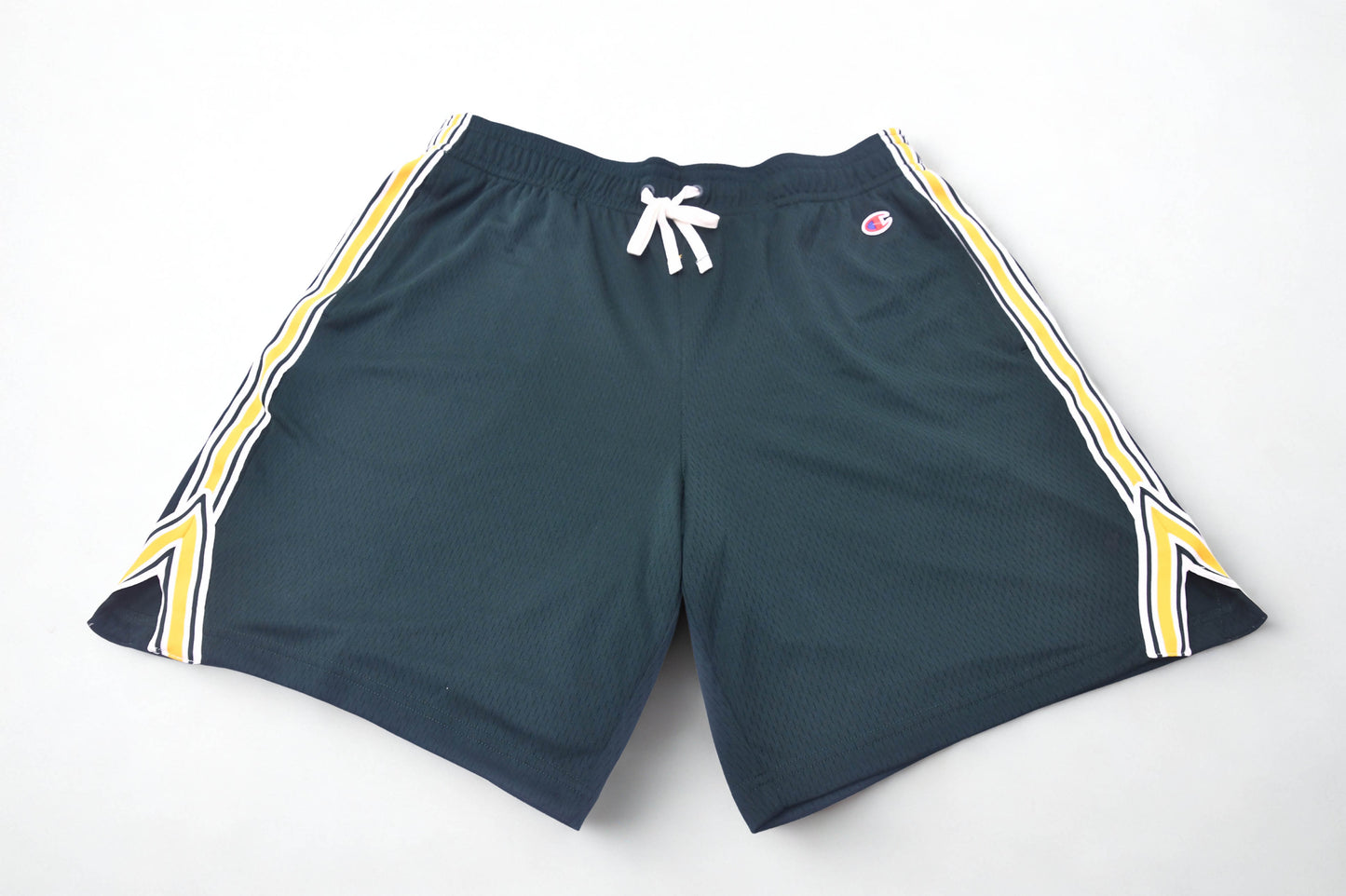 Champion Men's Athletic Mesh Shorts Size L Black Yellow Striped Drawstring