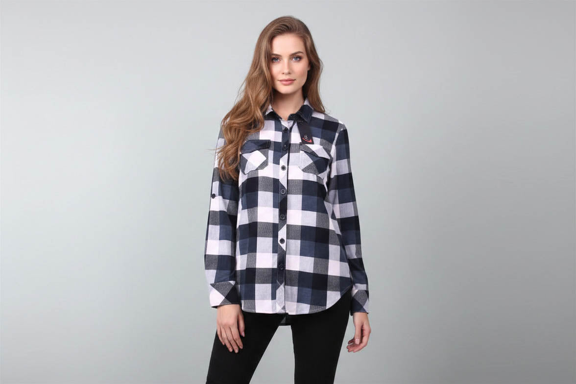 DJT Women's Plaid Button Front Shirt Black White Check Long Sleeve Size M
