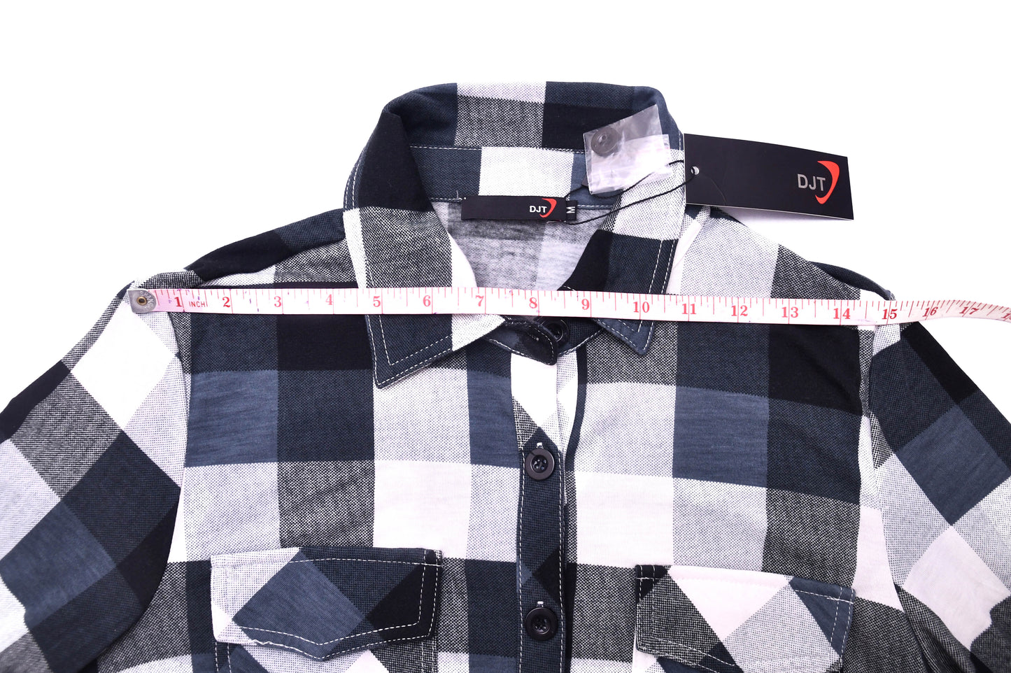 DJT Women's Plaid Button Front Shirt Black White Check Long Sleeve Size M