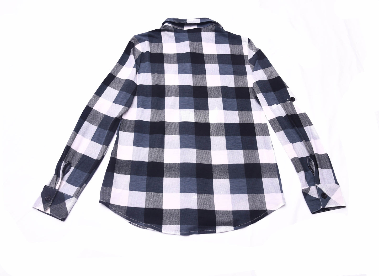DJT Women's Plaid Button Front Shirt Black White Check Long Sleeve Size M