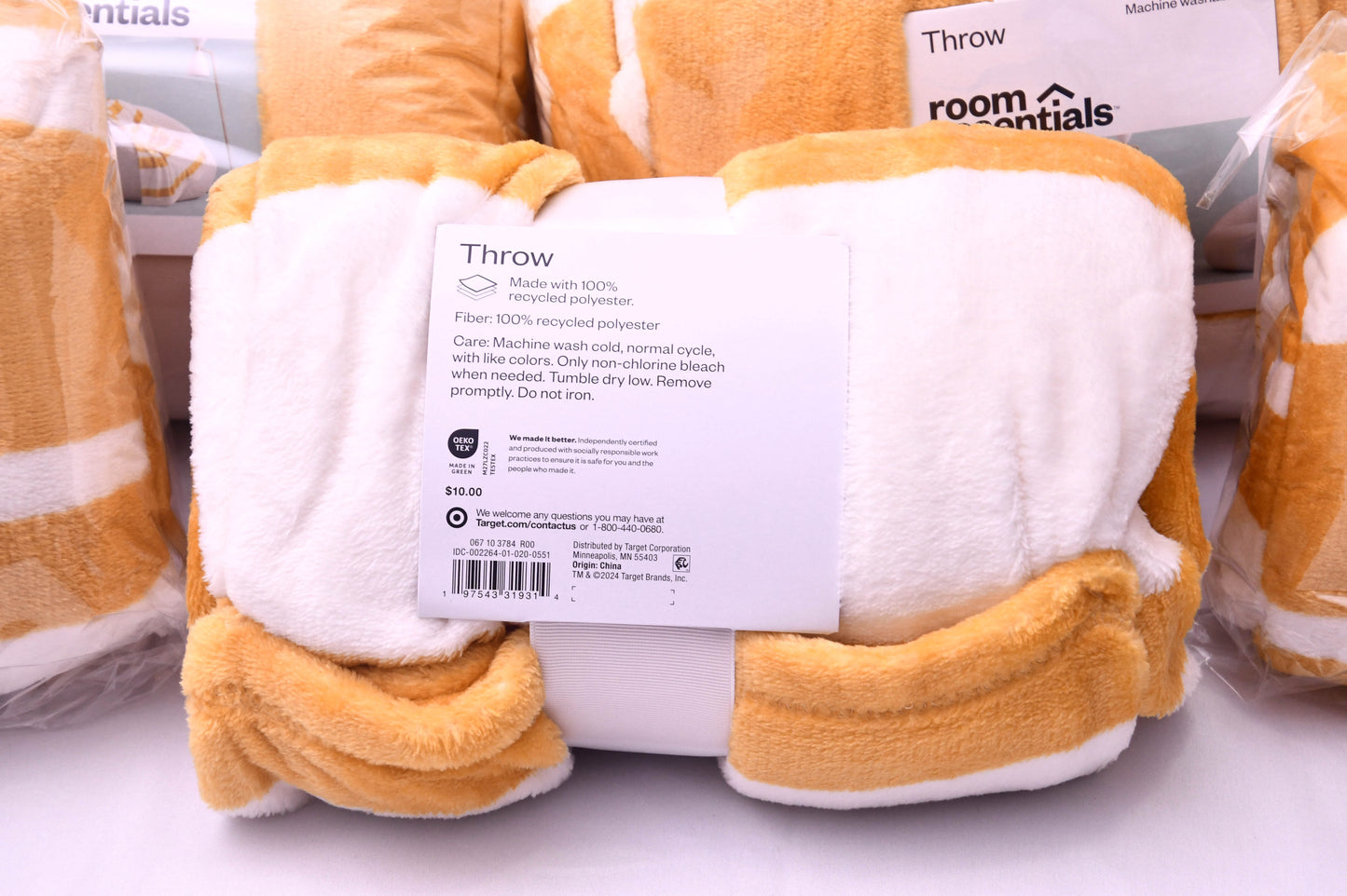 Room Essentials Plush Throw Blanket Yellow White Striped 50x60 Soft Cozy