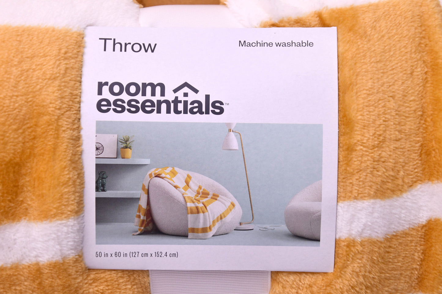 Room Essentials Plush Throw Blanket Yellow White Striped 50x60 Soft Cozy