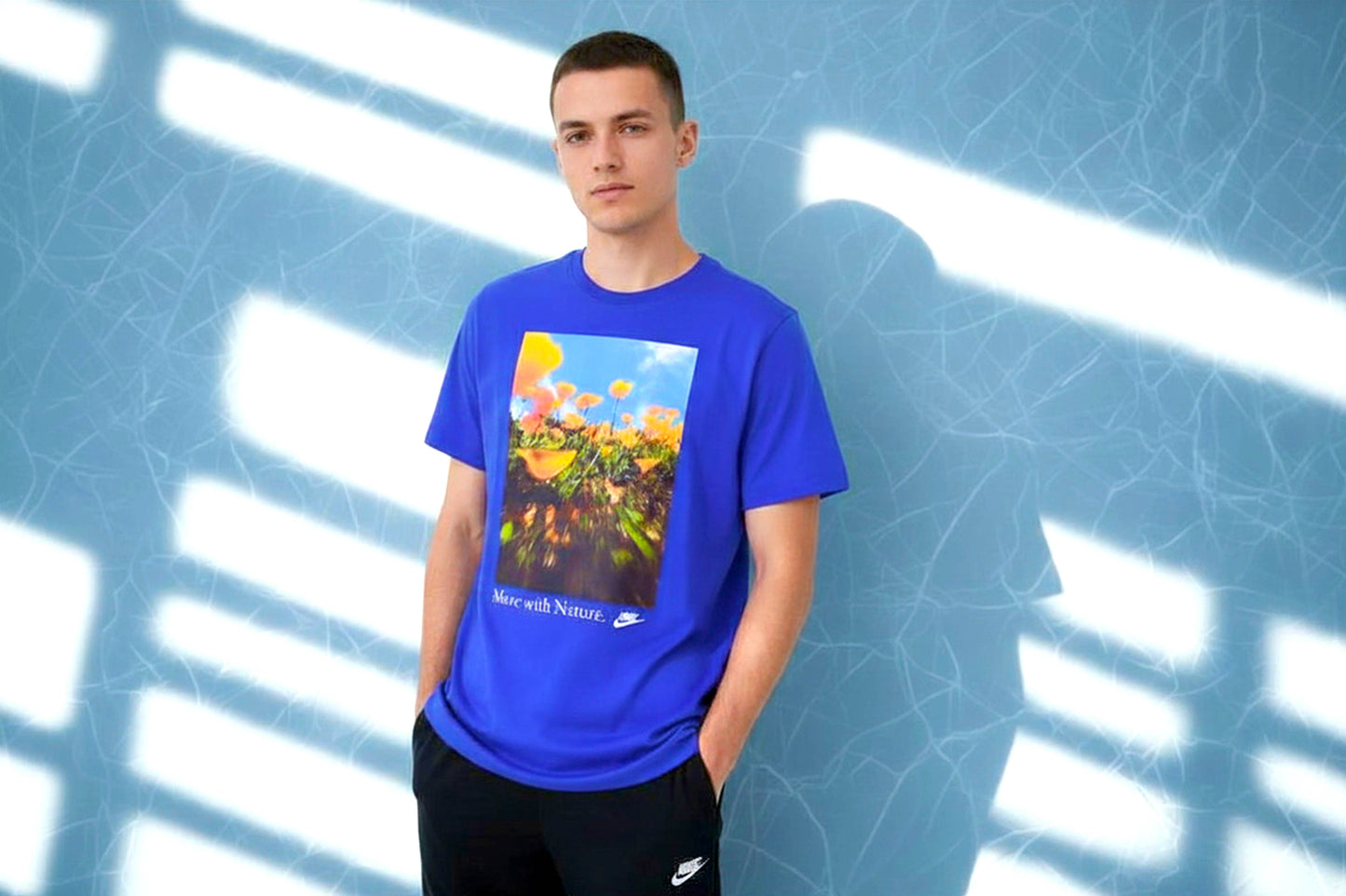 Nike Move With Nature Graphic T Shirt Blue Mens L M Tall Short Sleeve NWT