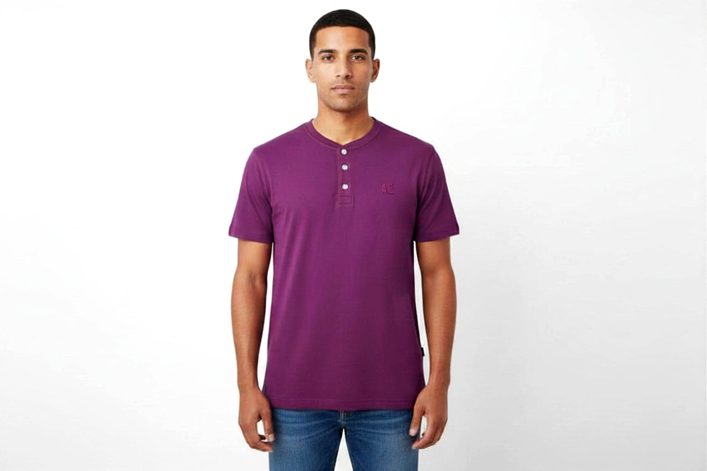 American Eagle Outfitters Mens Medium Purple Henley Shirt Short Sleeve NWT AE