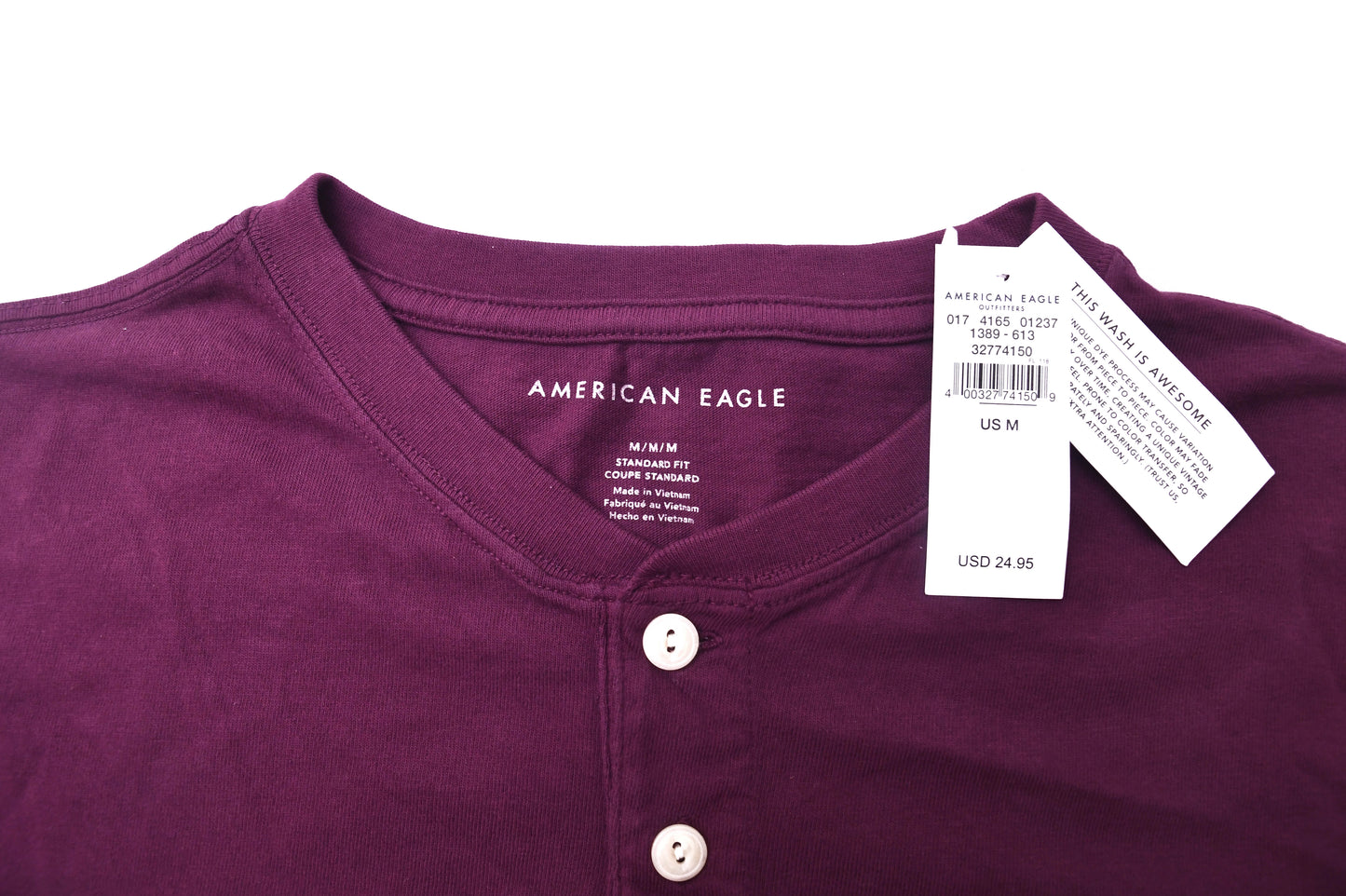 American Eagle Outfitters Mens Medium Purple Henley Shirt Short Sleeve NWT AE