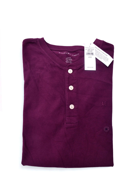 American Eagle Outfitters Mens Medium Purple Henley Shirt Short Sleeve NWT AE