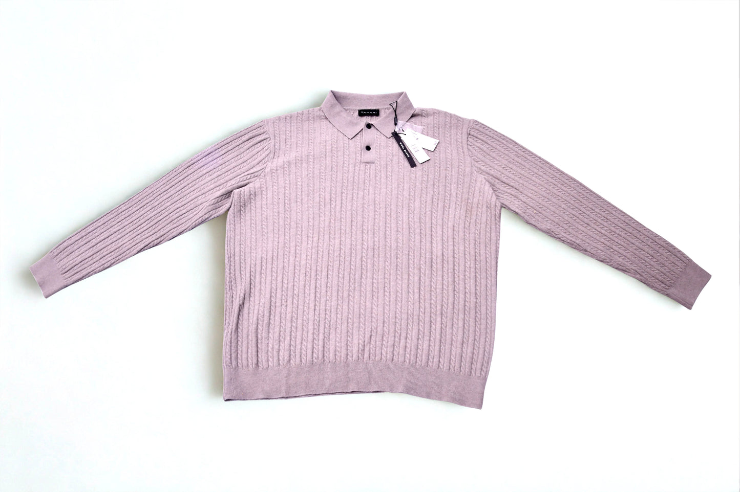 Tahari Mens Medium Wool Blend Sweater Polo Cable Knit Long Sleeve NWT Gray