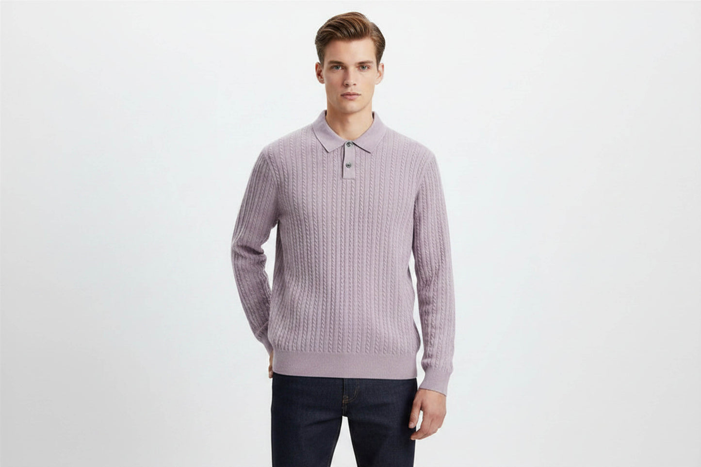 Tahari Mens Medium Wool Blend Sweater Polo Cable Knit Long Sleeve NWT Gray