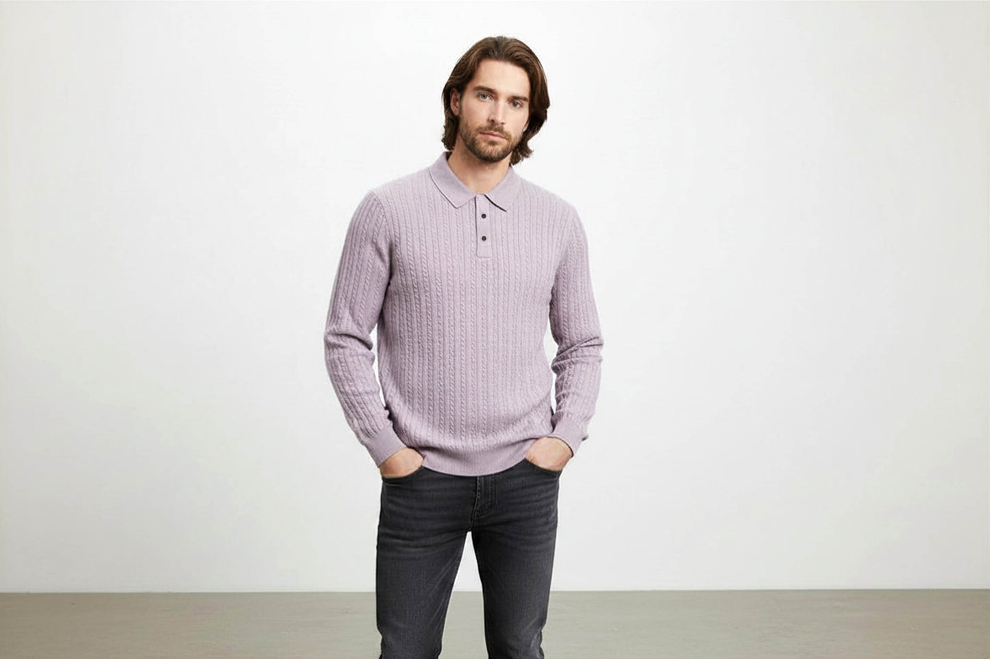 Tahari Mens Medium Wool Blend Sweater Polo Cable Knit Long Sleeve NWT Gray