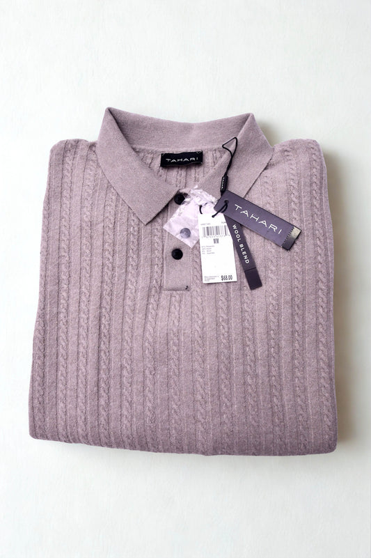 Tahari Mens Medium Wool Blend Sweater Polo Cable Knit Long Sleeve NWT Gray