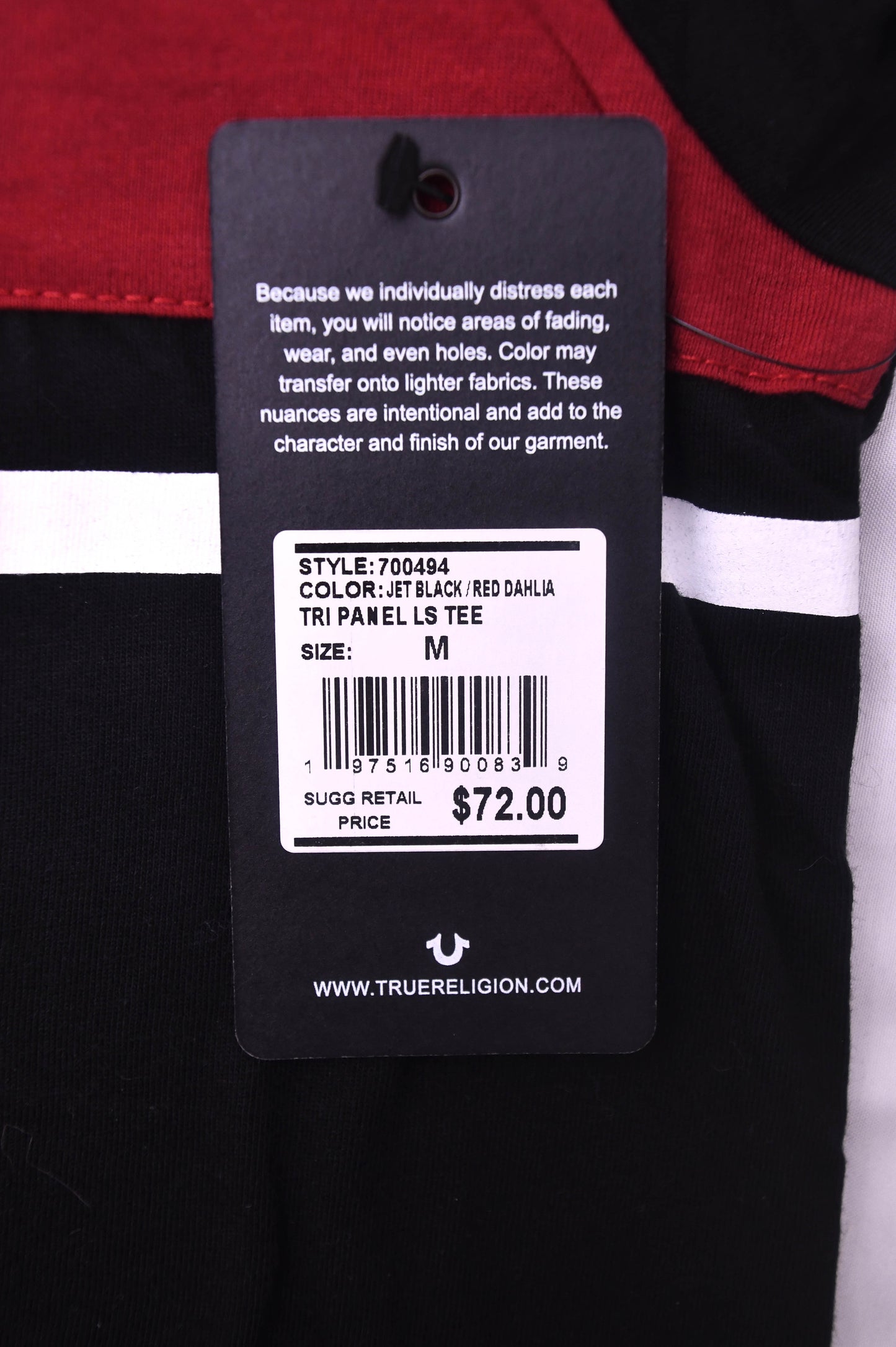 NWT True Religion Men's Long Sleeve Tee Shirt Black Red Logo Graphic 100% Cotton
