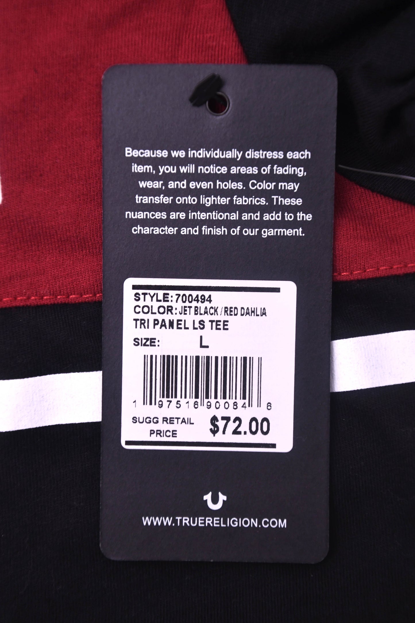 NWT True Religion Men's Long Sleeve Tee Shirt Black Red Logo Graphic 100% Cotton