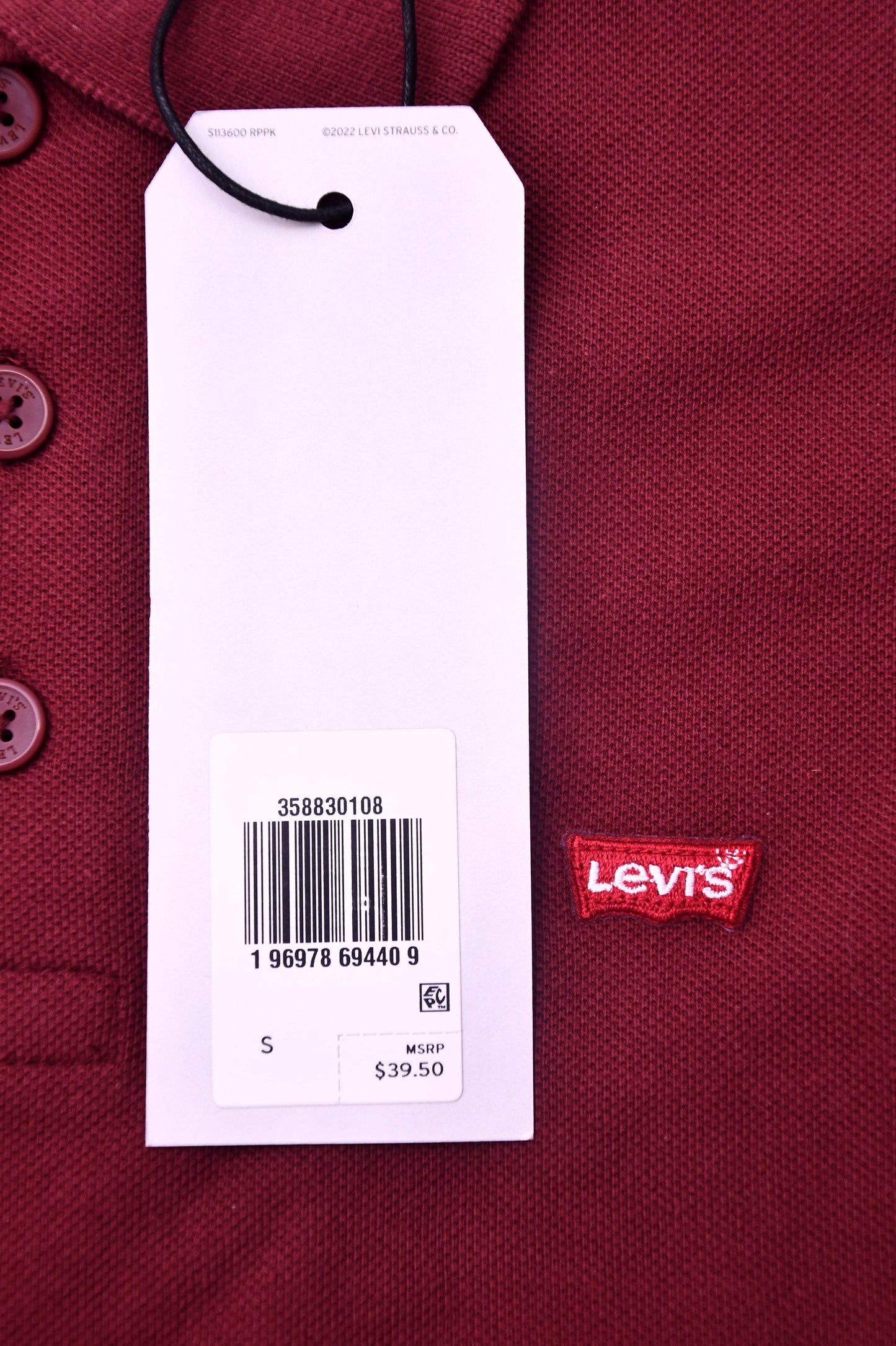 Levi Strauss and Co Mens Polo Shirt Small Red Short Sleeve Pocket Logo