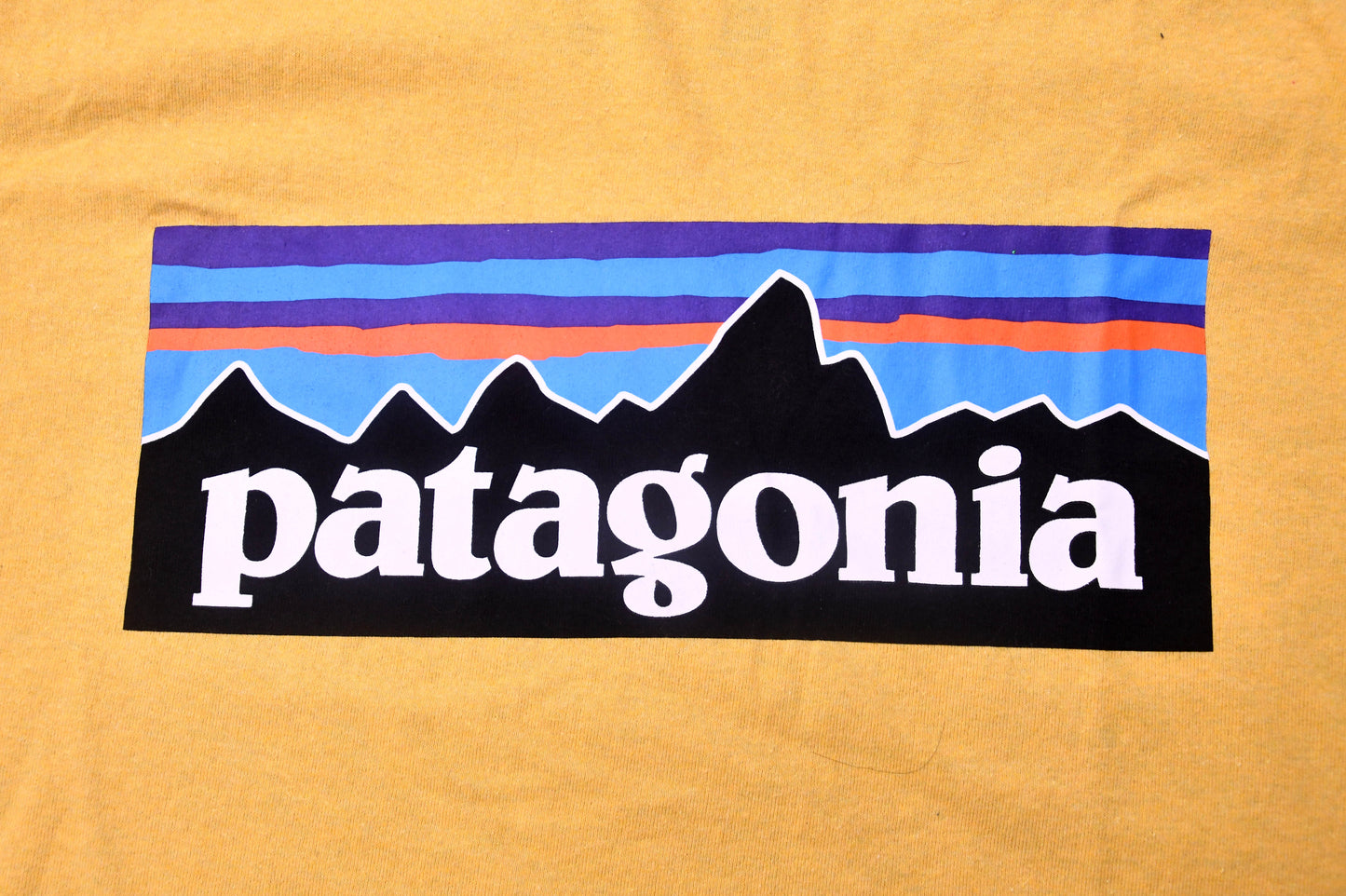 Patagonia Responsibili Tee Mens Medium Yellow Logo Graphic T Shirt NWT Regular Fit