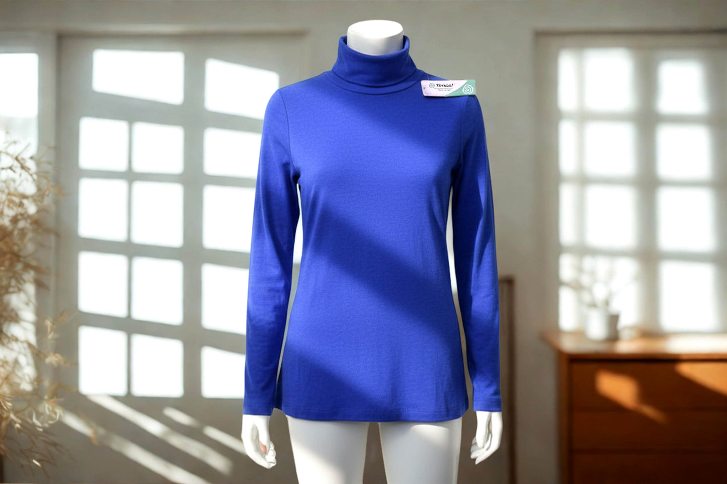 Lands' End Womens Large Blue Turtleneck Top Long Sleeve TENCEL Modal NWT
