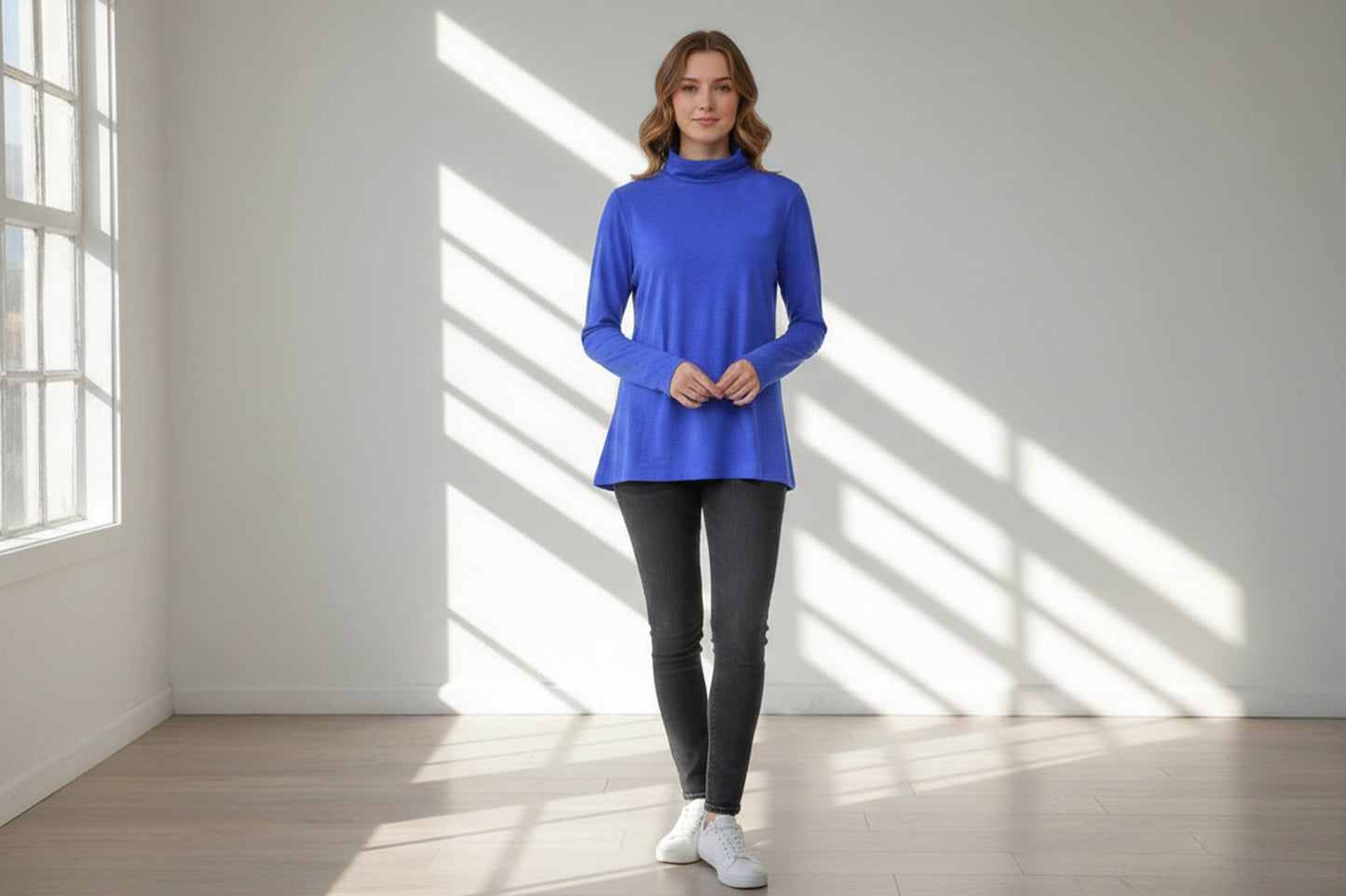 Lands' End Womens Large Blue Turtleneck Top Long Sleeve TENCEL Modal NWT