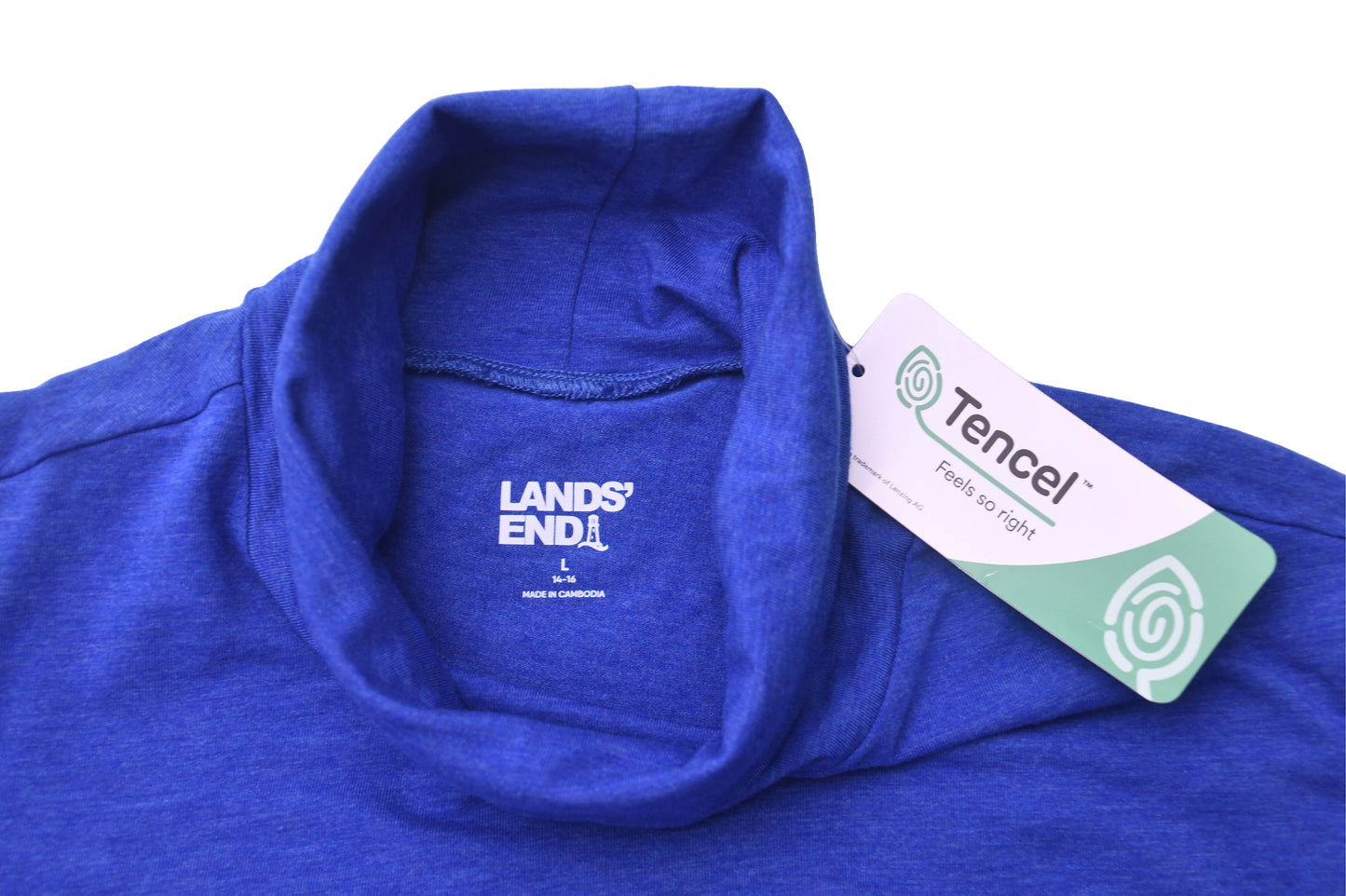 Lands' End Womens Large Blue Turtleneck Top Long Sleeve TENCEL Modal NWT