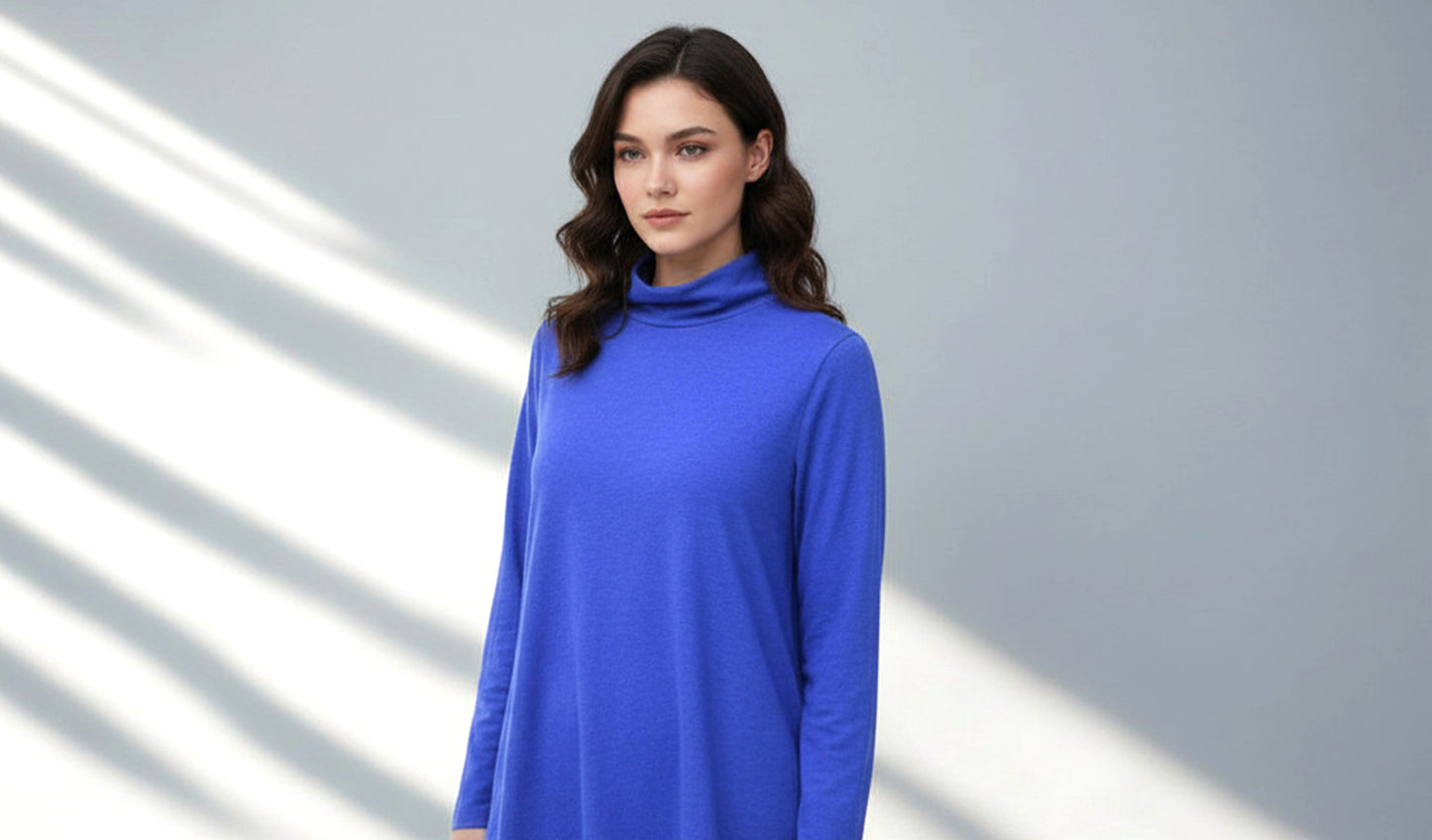 Lands' End Womens Large Blue Turtleneck Top Long Sleeve TENCEL Modal NWT