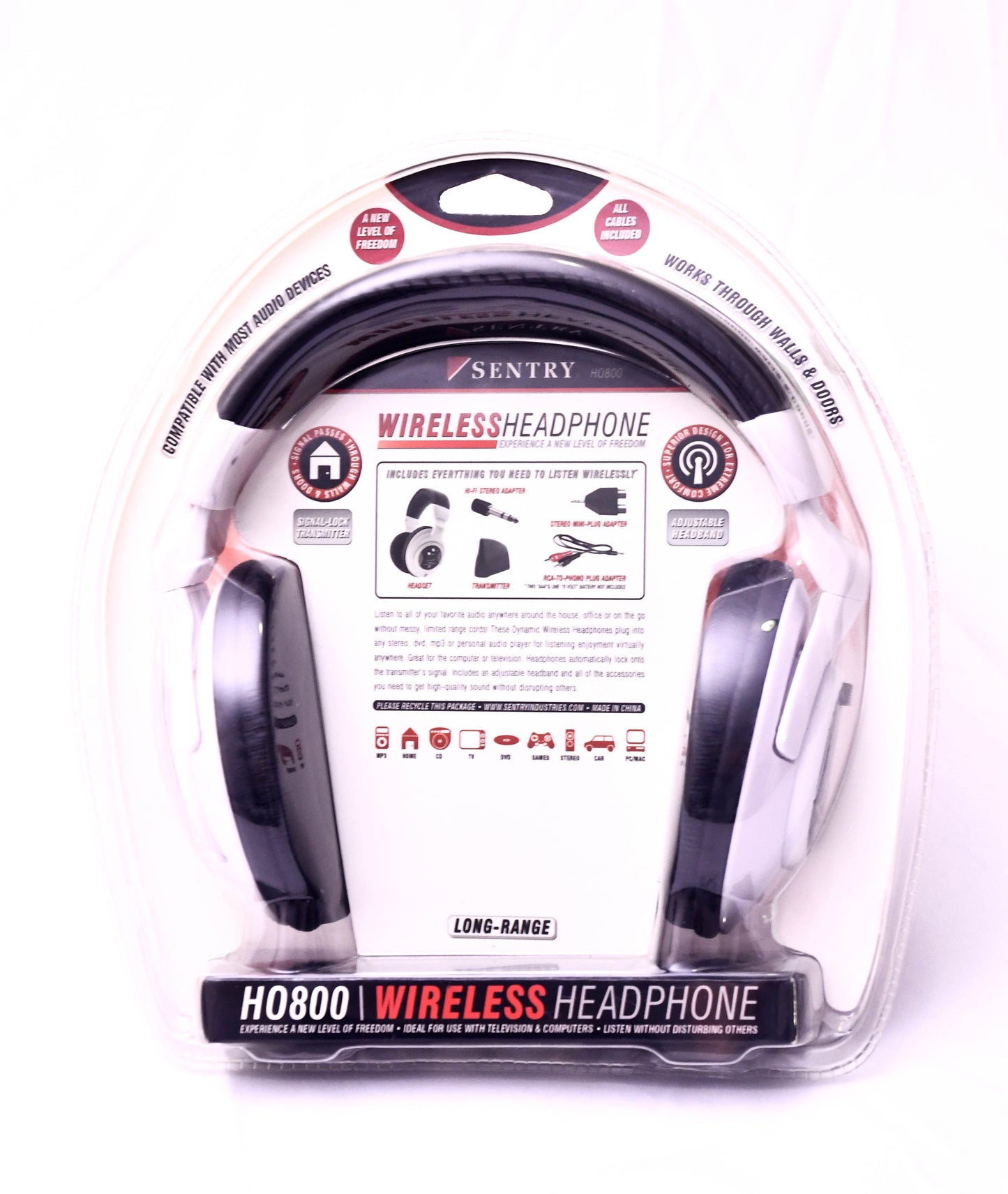 Sentry H0800 Wireless Headphones Long Range TV Computer Stereo Headset New
