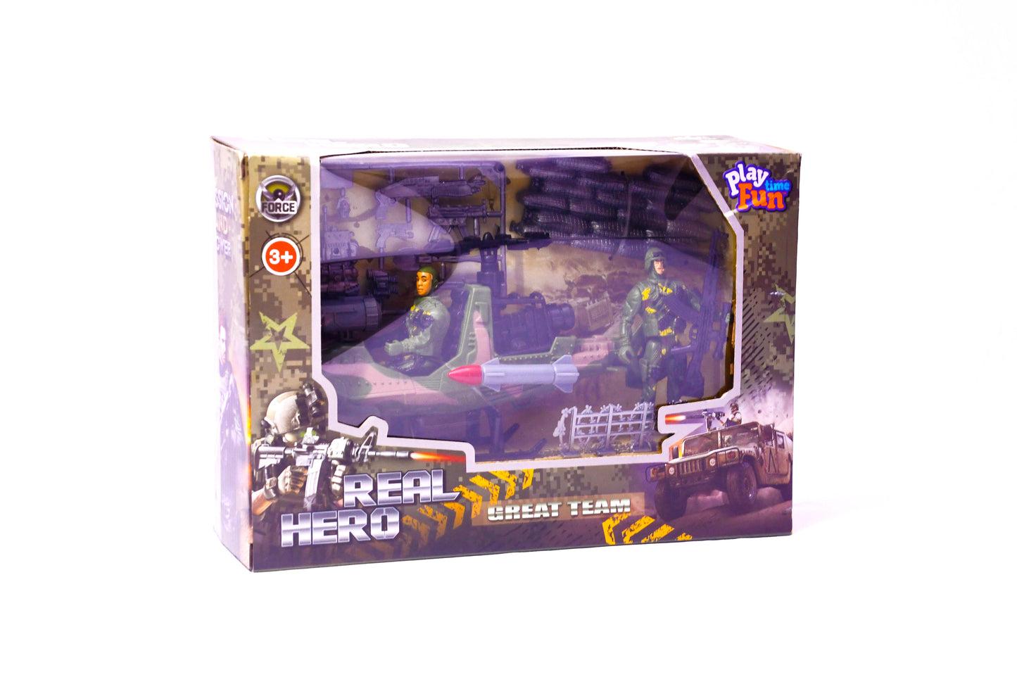 Real Hero Military Helicopter Playset Soldier Figures Weapons Accessories 3+ New