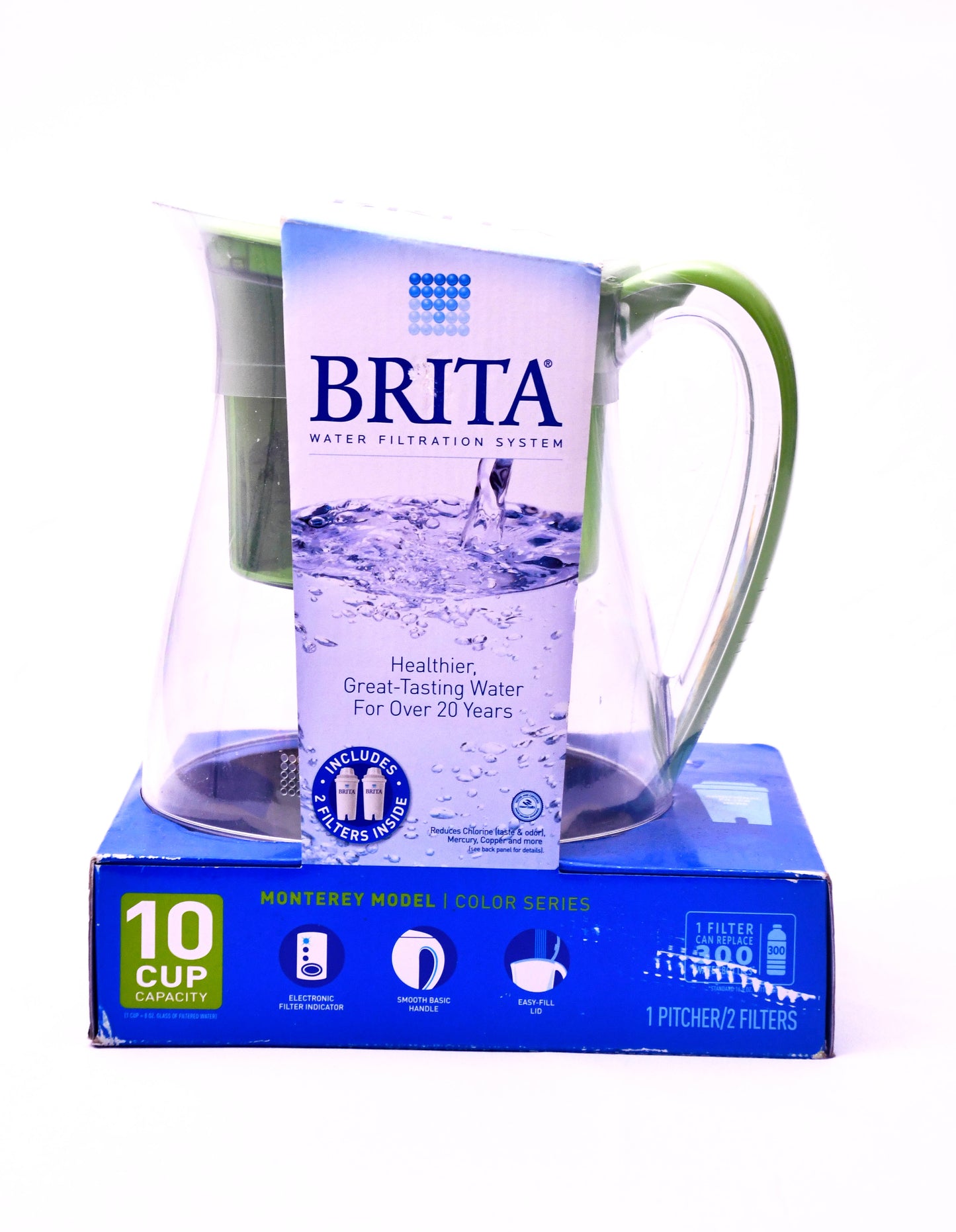 Brita Monterey 10-Cup Water Filtration Pitcher Green Includes 2 Filters New
