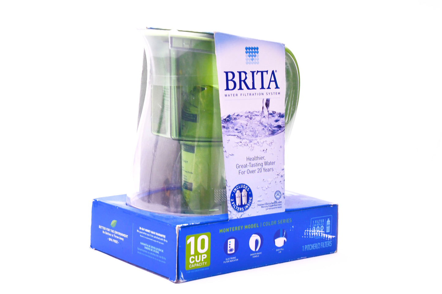 Brita Monterey 10-Cup Water Filtration Pitcher Green Includes 2 Filters New