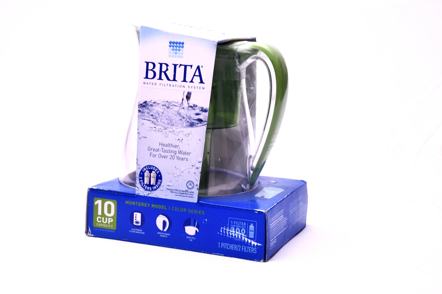 Brita Monterey 10-Cup Water Filtration Pitcher Green Includes 2 Filters New