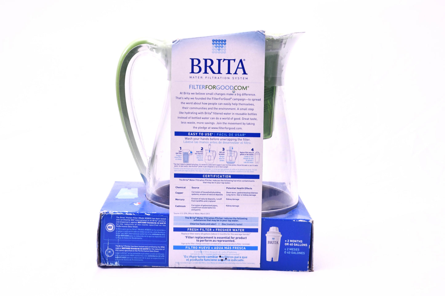Brita Monterey 10-Cup Water Filtration Pitcher Green Includes 2 Filters New