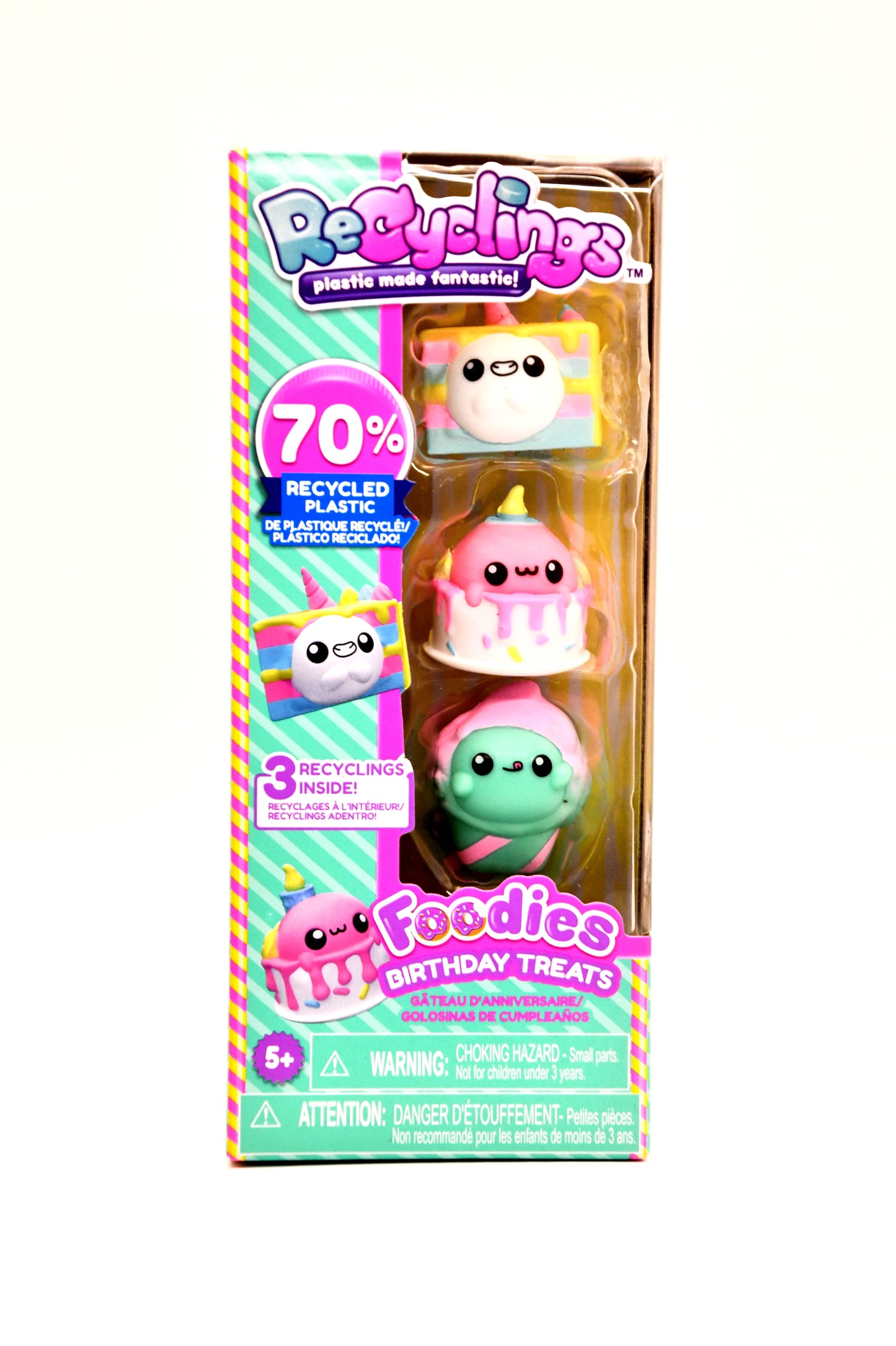 Recyclings Foodies Birthday Treats 3 Figures 70% Recycled Plastic New Sealed Toy