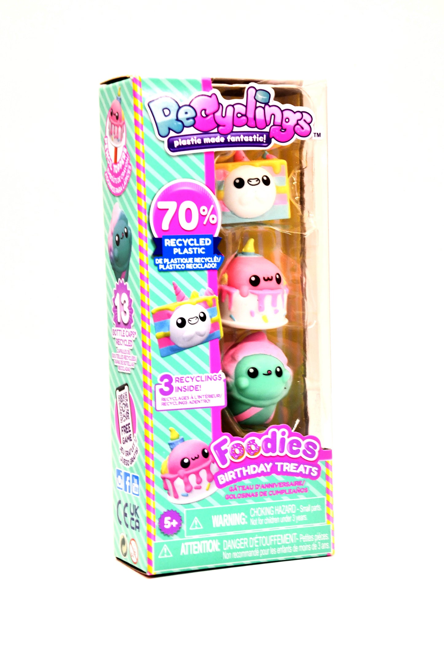 Recyclings Foodies Birthday Treats 3 Figures 70% Recycled Plastic New Sealed Toy