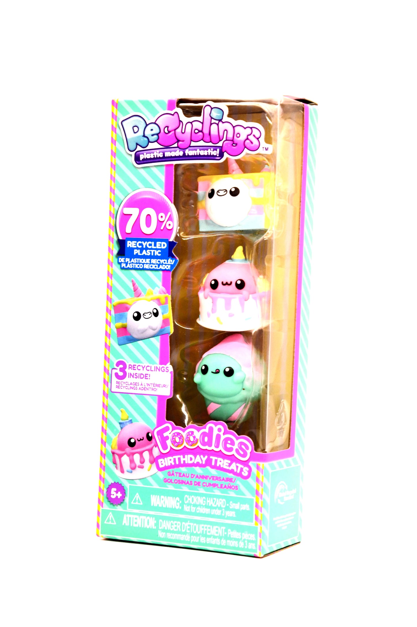 Recyclings Foodies Birthday Treats 3 Figures 70% Recycled Plastic New Sealed Toy