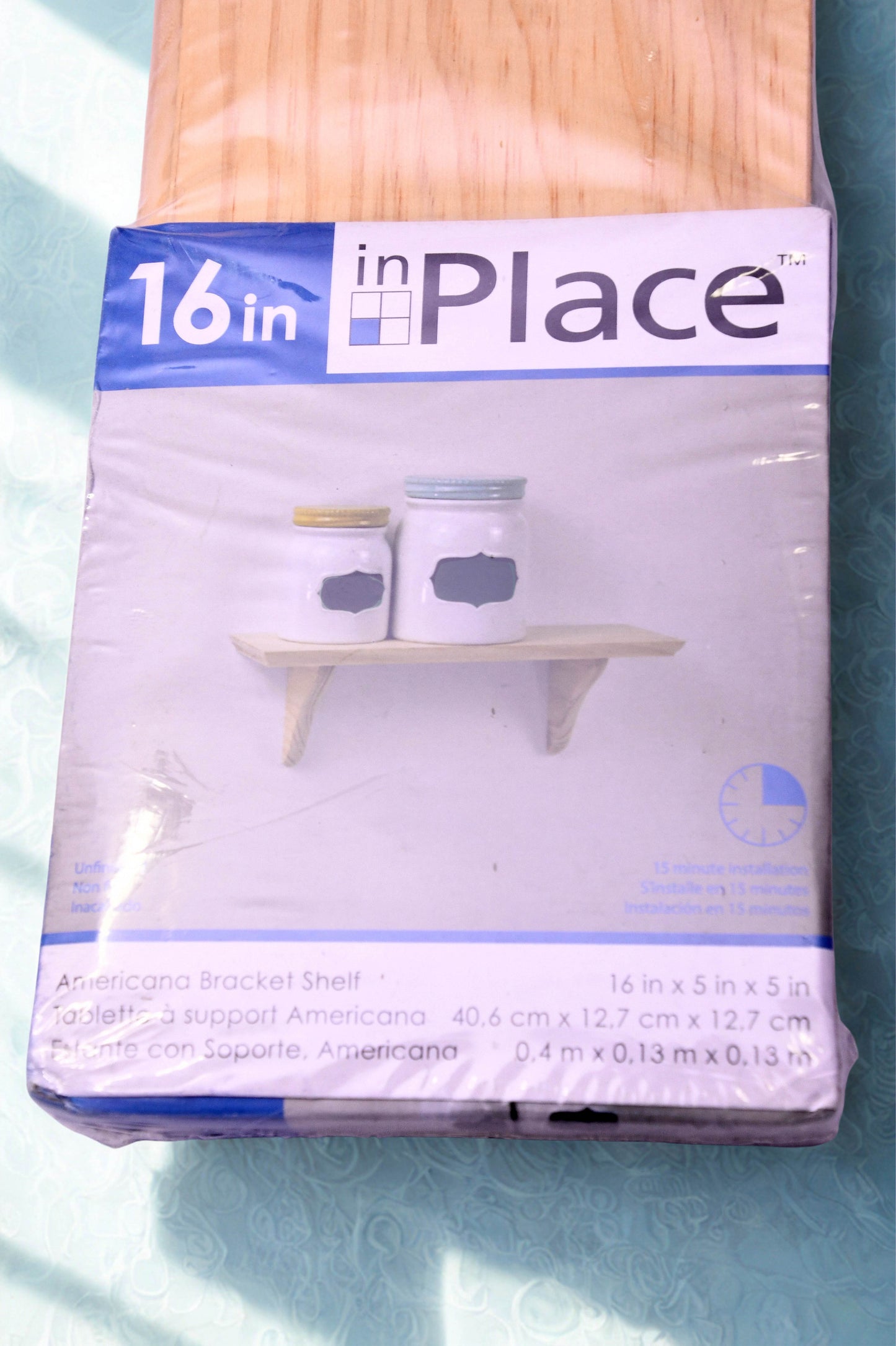 inPlace 16in Americana Bracket Shelf Unfinished Wood Wall Shelf 16 x 5 x 5 New