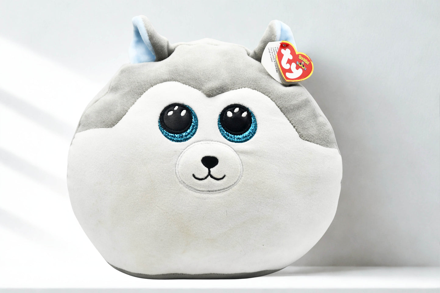 Ty Squish A Boos Husky Plush Pillow Gray White Blue Eyes  w/ Tag NWT