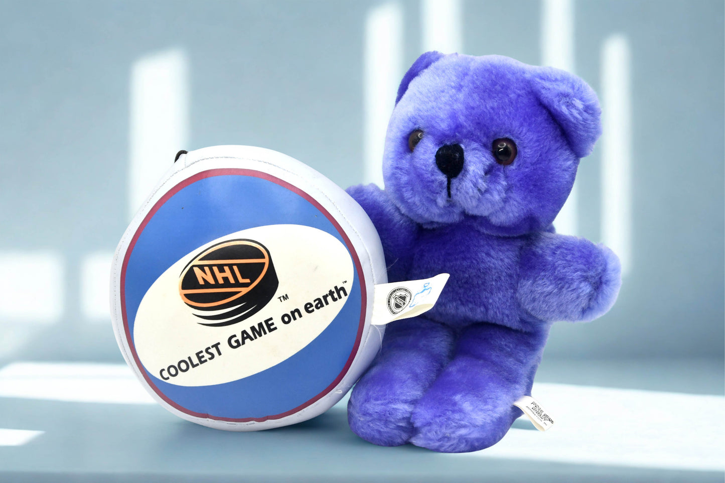 NHL Colorado Avalanche Plush Bear Hockey Puck Souvenir Purple Stuffed Animal