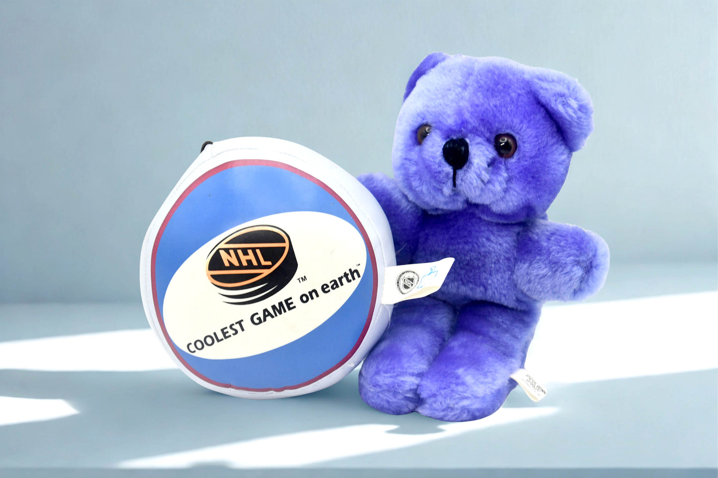 NHL Colorado Avalanche Plush Bear Hockey Puck Souvenir Purple Stuffed Animal