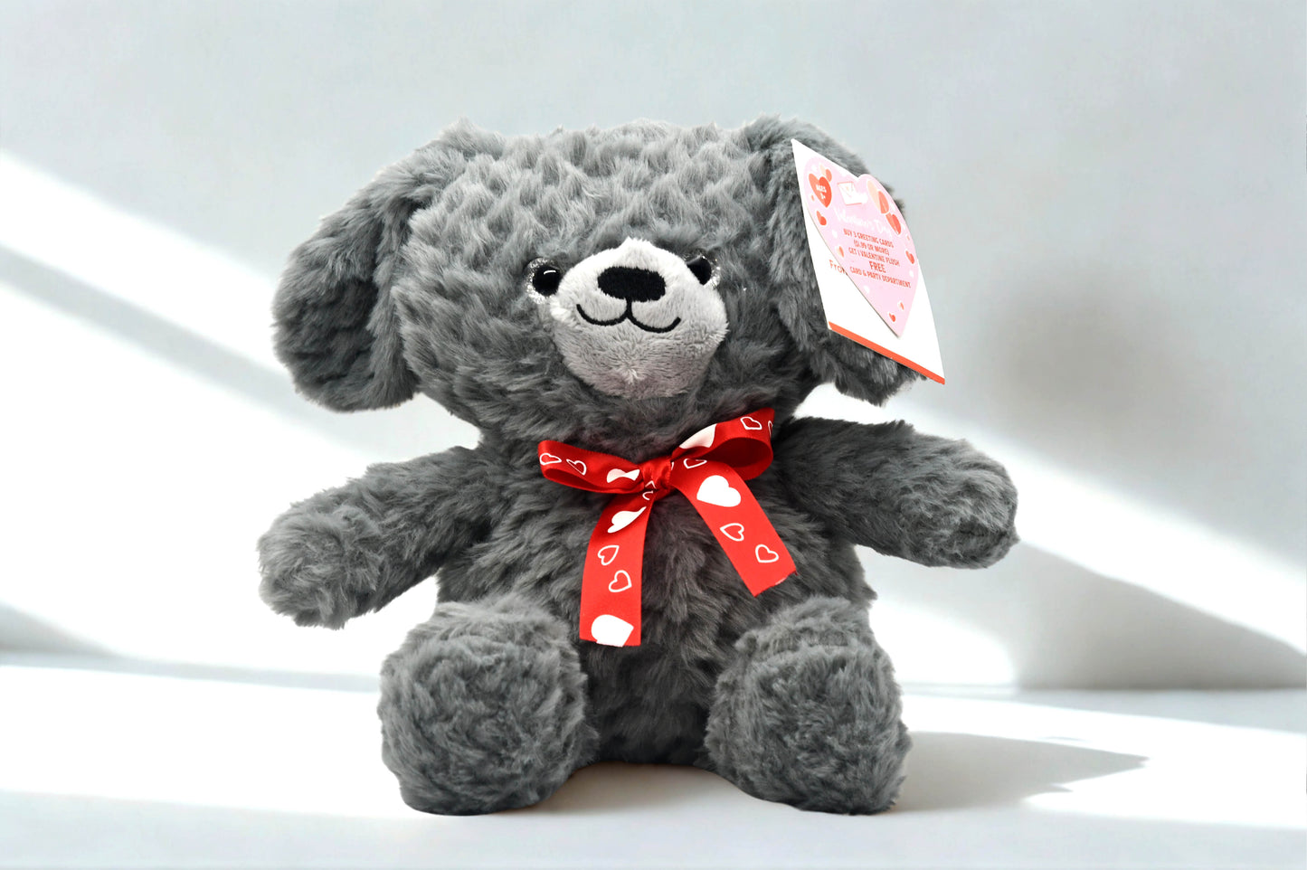 Gray Puppy Dog Plush Stuffed Animal Red Hearts Bow Valentine's Day w/ Hang Tag