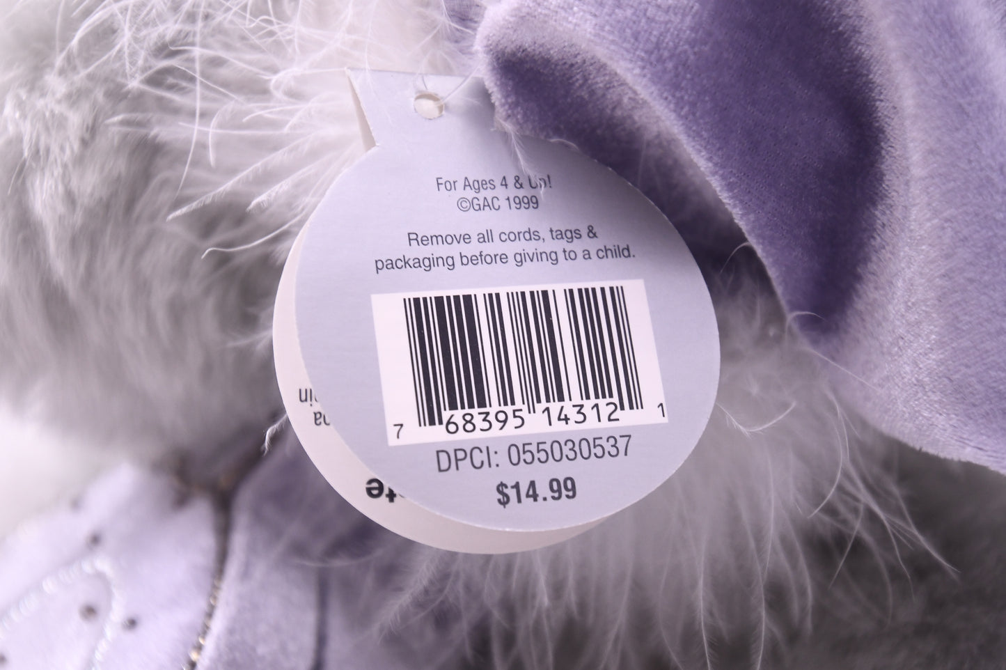 GAC 1999 Gray Teddy Bear Plush Purple Winter Hat Muff New with Tags