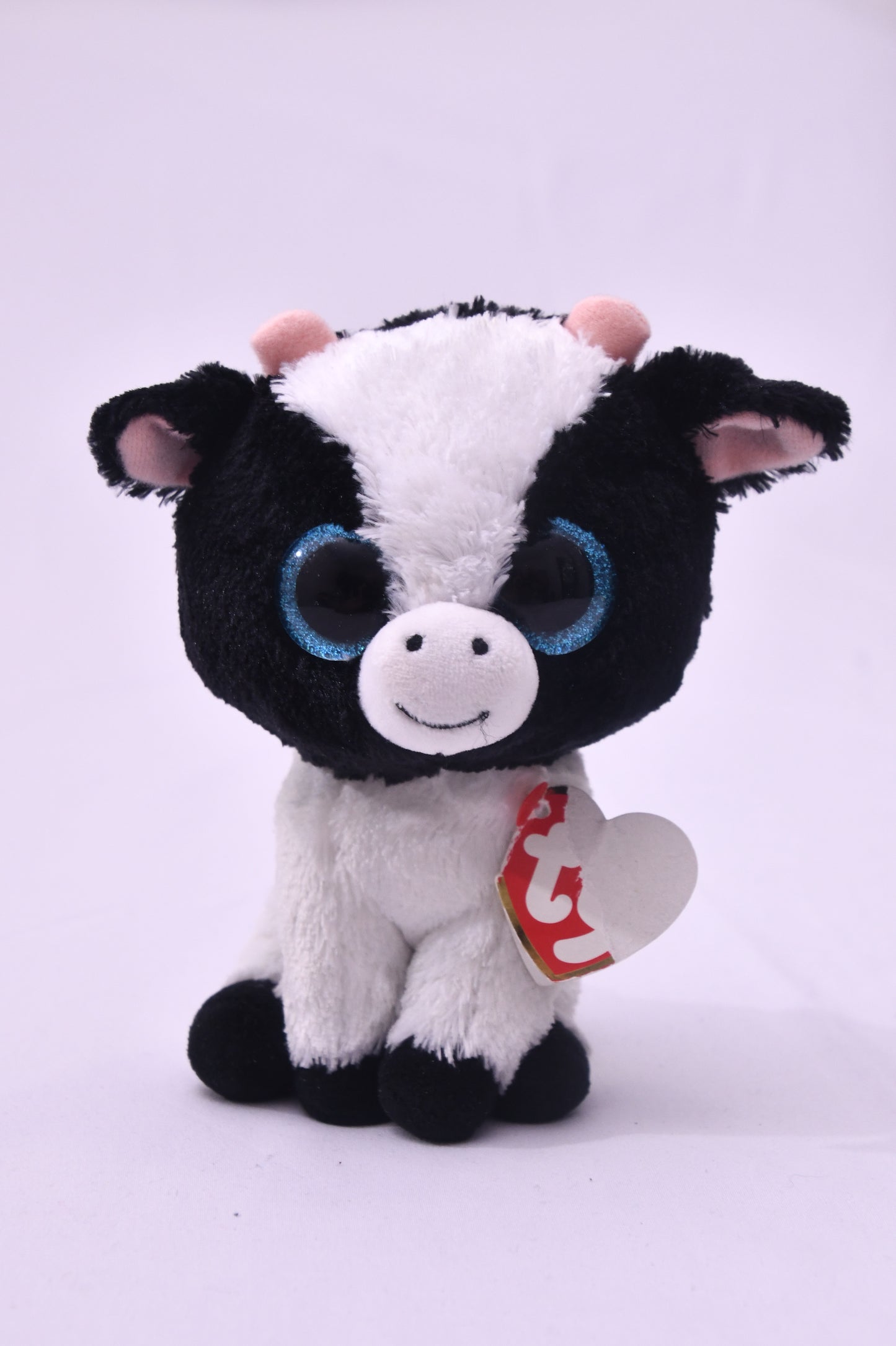 Ty Beanie Boos MooMoo Cow Plush Stuffed Animal Blue Glitter Eyes w/ Tag 6"