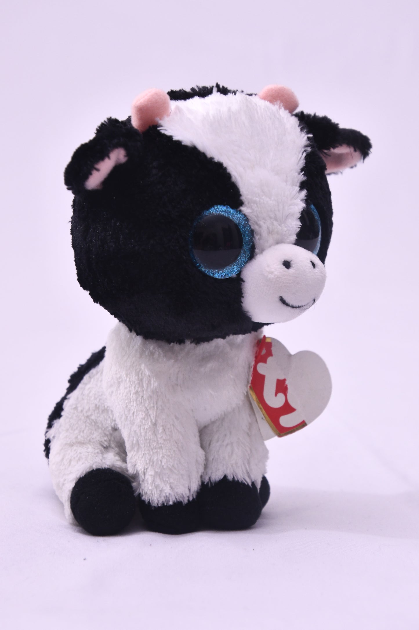 Ty Beanie Boos MooMoo Cow Plush Stuffed Animal Blue Glitter Eyes w/ Tag 6"
