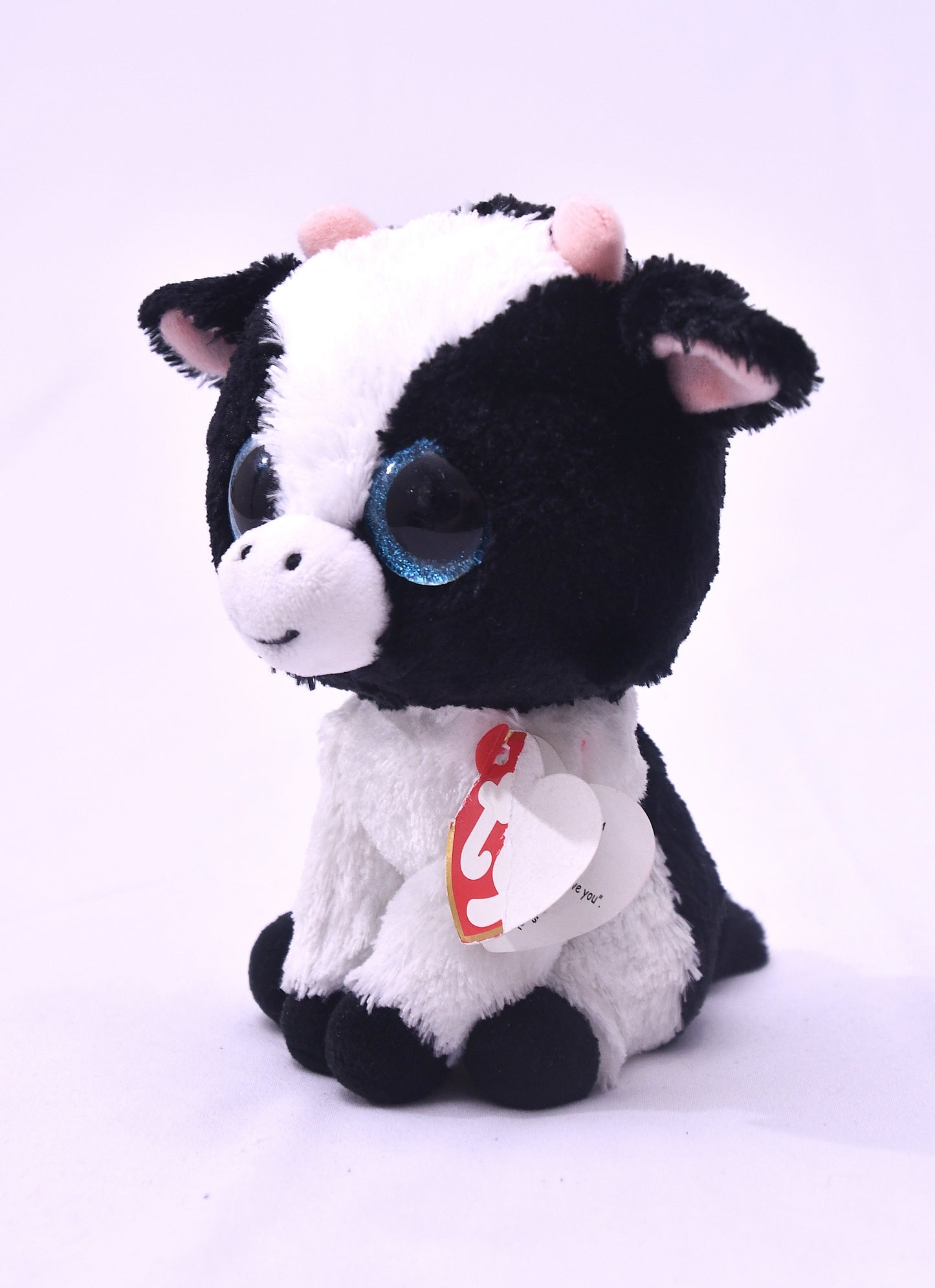 Ty Beanie Boos MooMoo Cow Plush Stuffed Animal Blue Glitter Eyes w/ Tag 6"