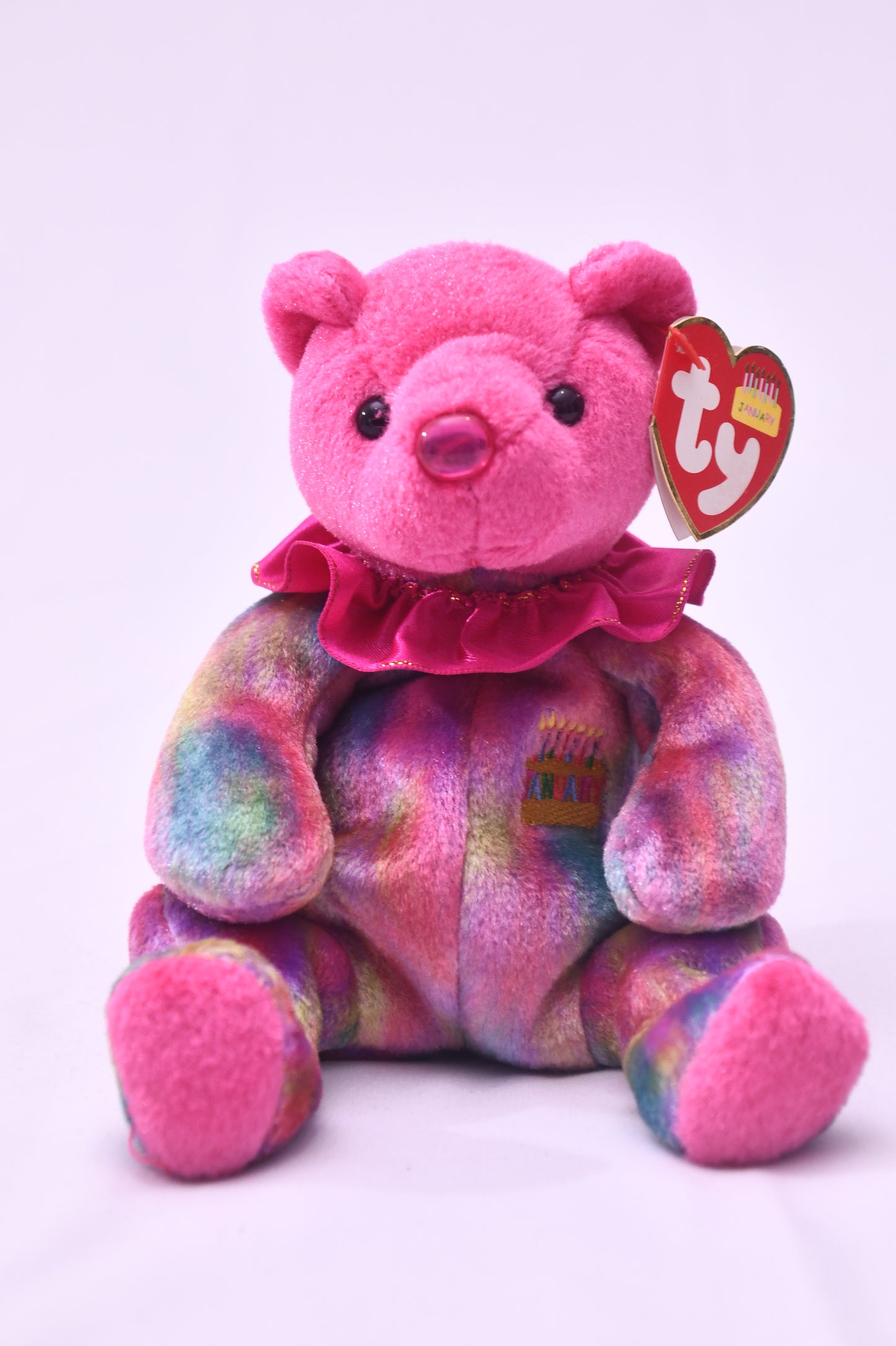 TY Beanie Babies January Birthday Bear Plush Rainbow Pink w/ Tag Birthday Beanie