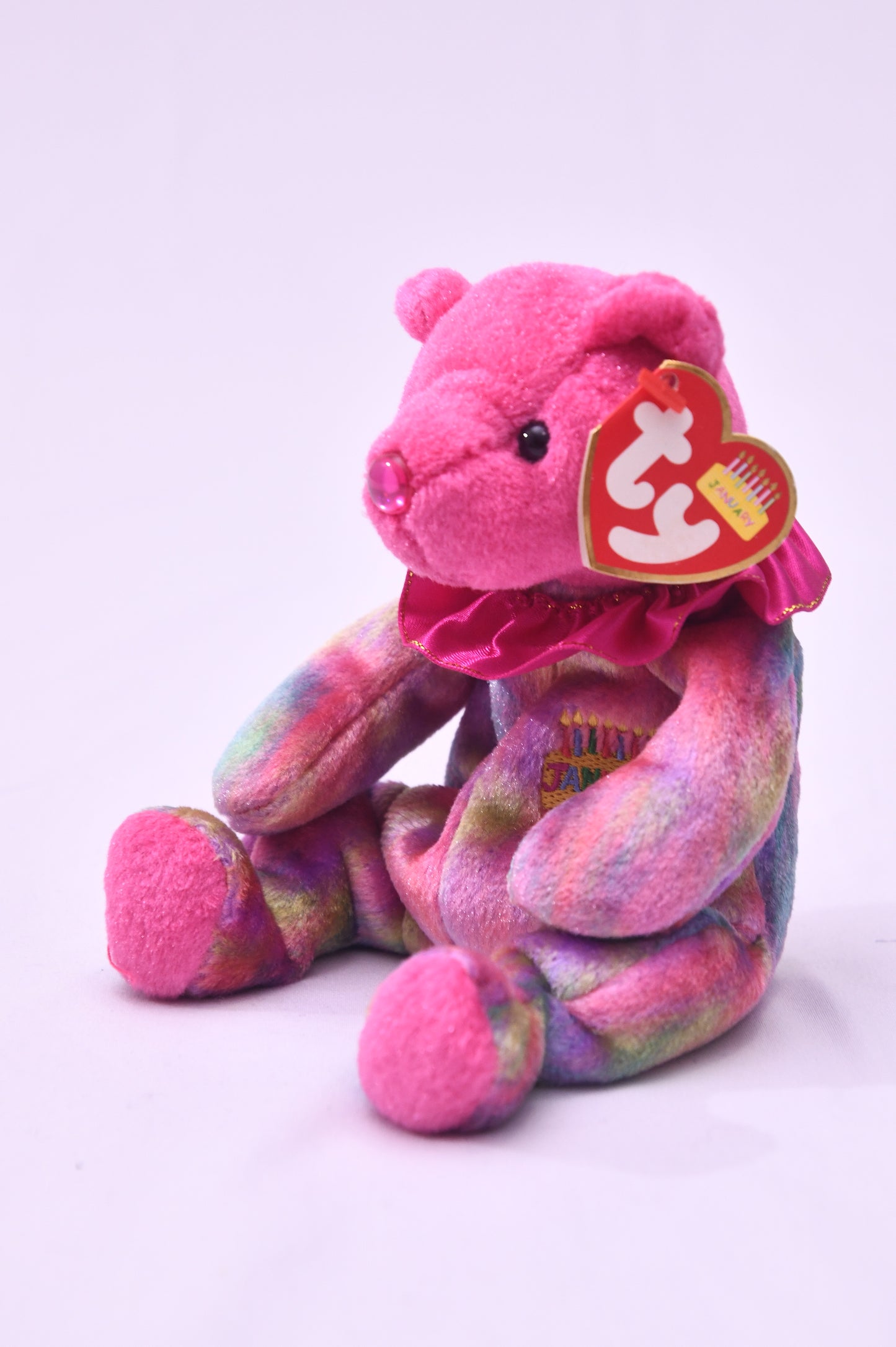 TY Beanie Babies January Birthday Bear Plush Rainbow Pink w/ Tag Birthday Beanie